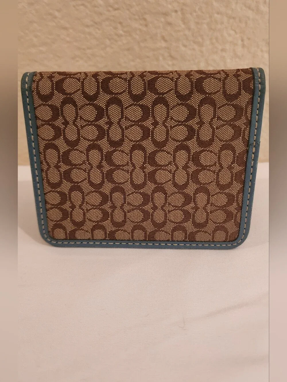 COACH Vintage Mini Signature Jacquard Small Wallet Card Holder Blue Trim Y2K